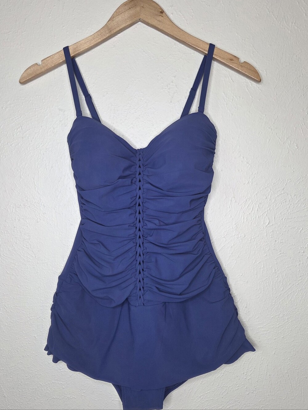 Profile by Gottex Blue Shirred Tummy Control Skirted One Piece Swimsuit Size 8